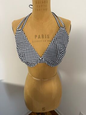 Navy & White Gingham Halter Bikini Top 36DD